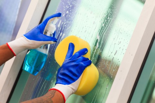 Technician wearing PPE during a carpet cleaning service