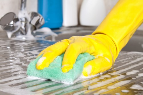 Technician assessing risks before starting carpet cleaning work